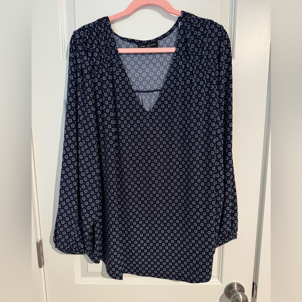 Lane Bryant Dark Blue Geometric Blouse (NWT)